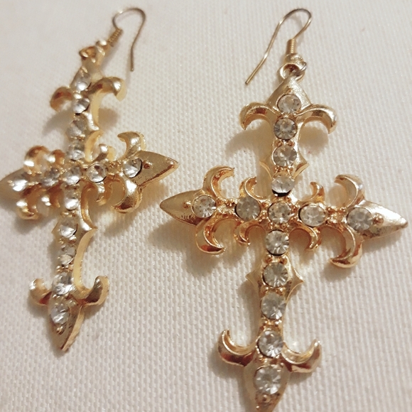 Gold-plated cross earrings - Picture 2 of 3